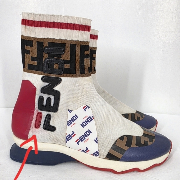 Fendi Multi-Color FF Logo Sock Sneakers - White, Brown, Red, Blue Size 37 - Picture 17 of 17